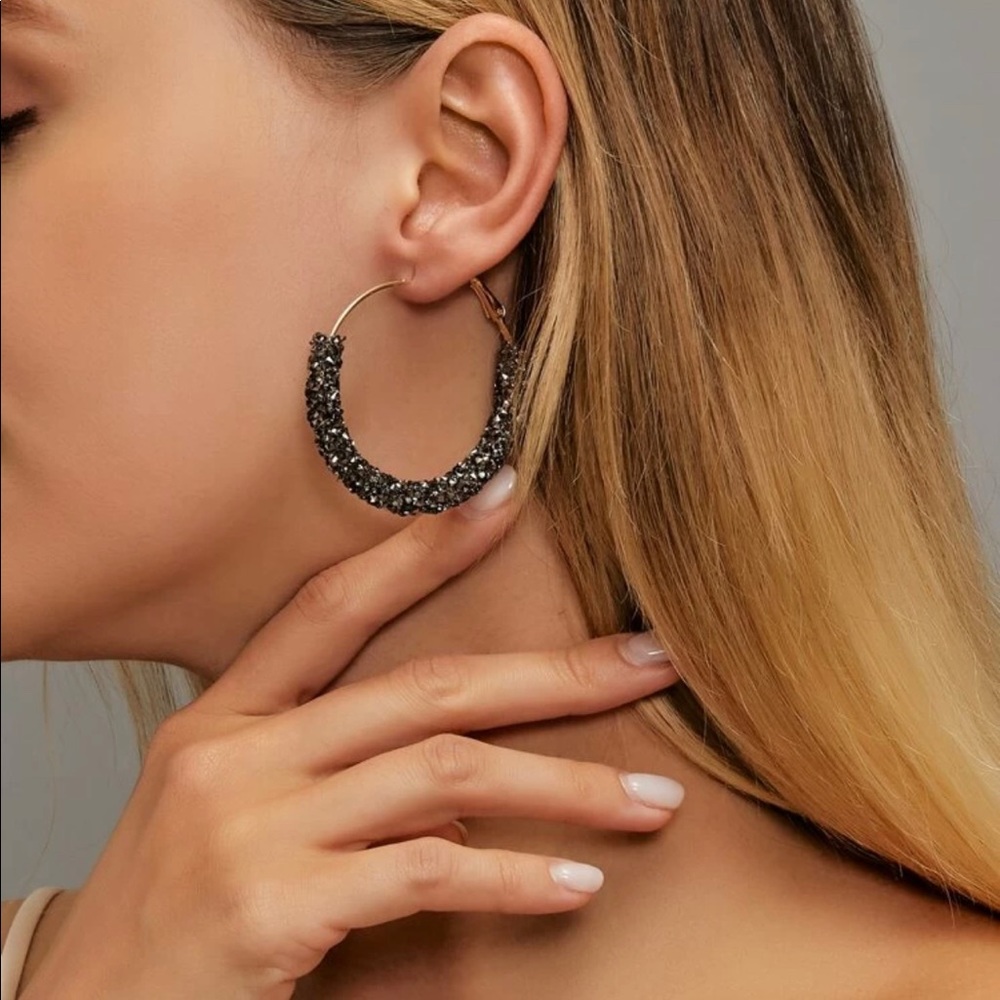 Studded Decor Hoop Earrings - Picture 1 of 4